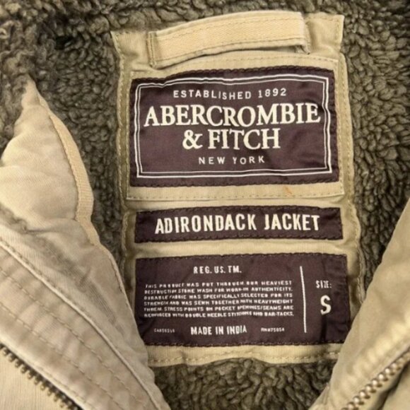 VTG Y2K Abercrombie & Fitch Khaki Tan Faux Fur Lined Adirondack Jacket Size S - Picture 2 of 7